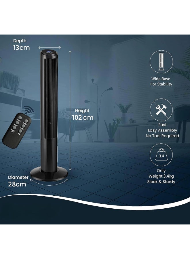 م.ا & ف'س مروحة عمودية مقاس 41 بوصة مع شاشة LED، مروحة هادئة بقوة 50 واط بثلاث سرعات، مروحة تبريد مزودة بوظيفة مؤقت، مروحة متأرجحة بزاوية 75 درجة للمنزل وغرفة المعيشة والمكتب (أسود) - Image 3